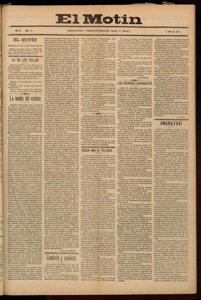 Miniatura de El Motín: periódico satírico semanal del 15 de Abril de 1900