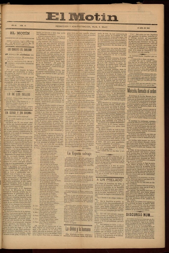 Miniatura de El Motín: periódico satírico semanal del 22 de Abril de 1900