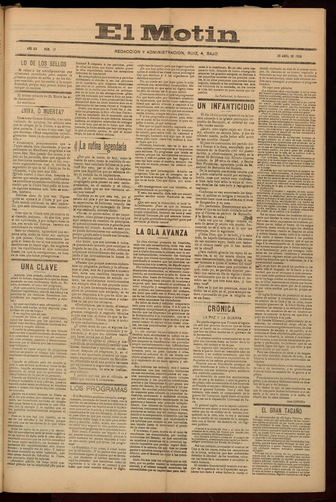 Miniatura de El Motín: periódico satírico semanal del 28 de Abril de 1900