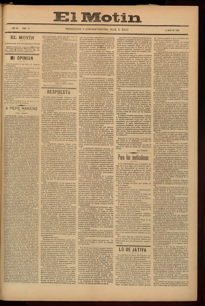 Miniatura de El Motín: periódico satírico semanal del 12 de Mayo de 1900