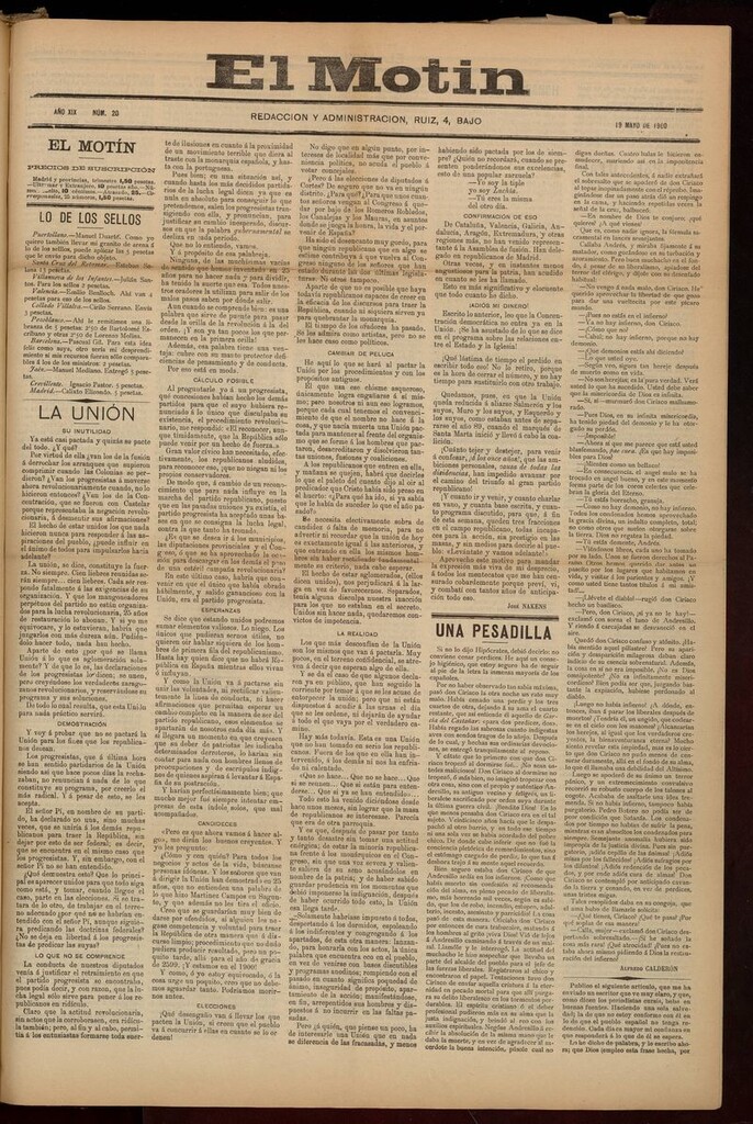 Miniatura de El Motín: periódico satírico semanal del 19 de Mayo de 1900