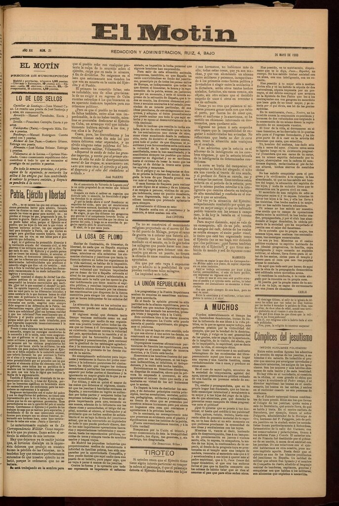 Miniatura de El Motín: periódico satírico semanal del 26 de Mayo de 1900