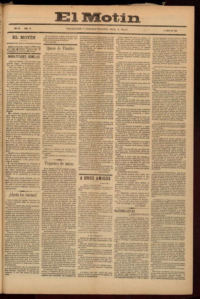 Miniatura de El Motín: periódico satírico semanal del 2 de Junio de 1900