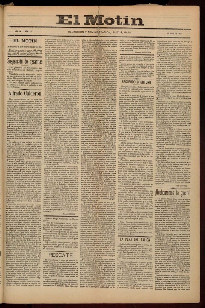 Miniatura de El Motín: periódico satírico semanal del 23 de Junio de 1900