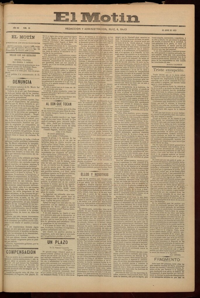 Miniatura de El Motín: periódico satírico semanal del 30 de Junio de 1900