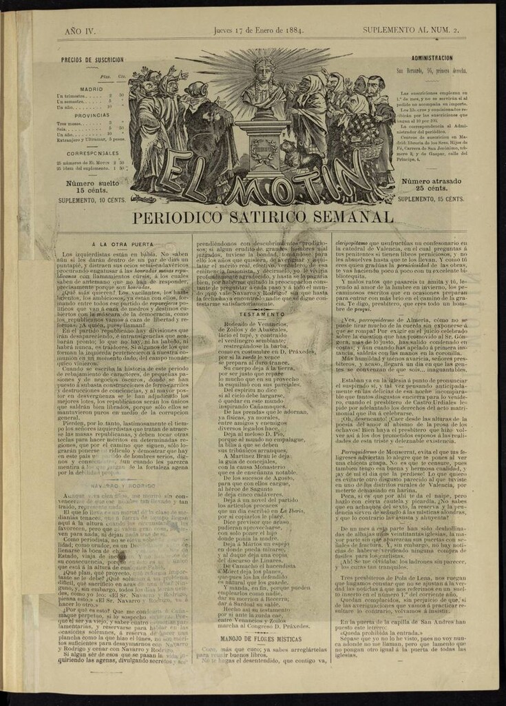 Miniatura de El Motín: periódico satírico semanal del jueves 17 de enero de 1884