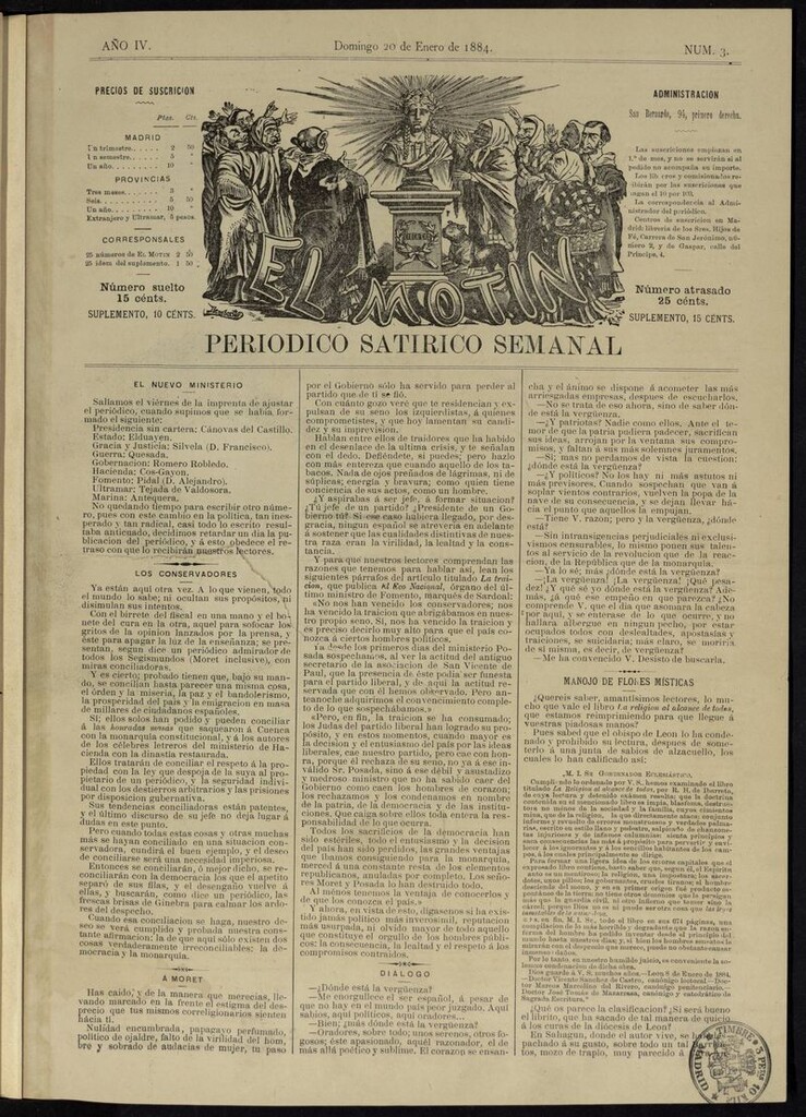 Miniatura de El Motín: periódico satírico semanal del domingo 20 de enero de 1884