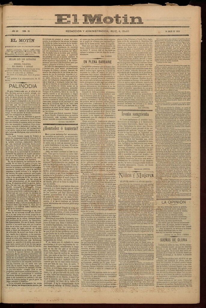 Miniatura de El Motín: periódico satírico semanal del 14 de Julio de 1900