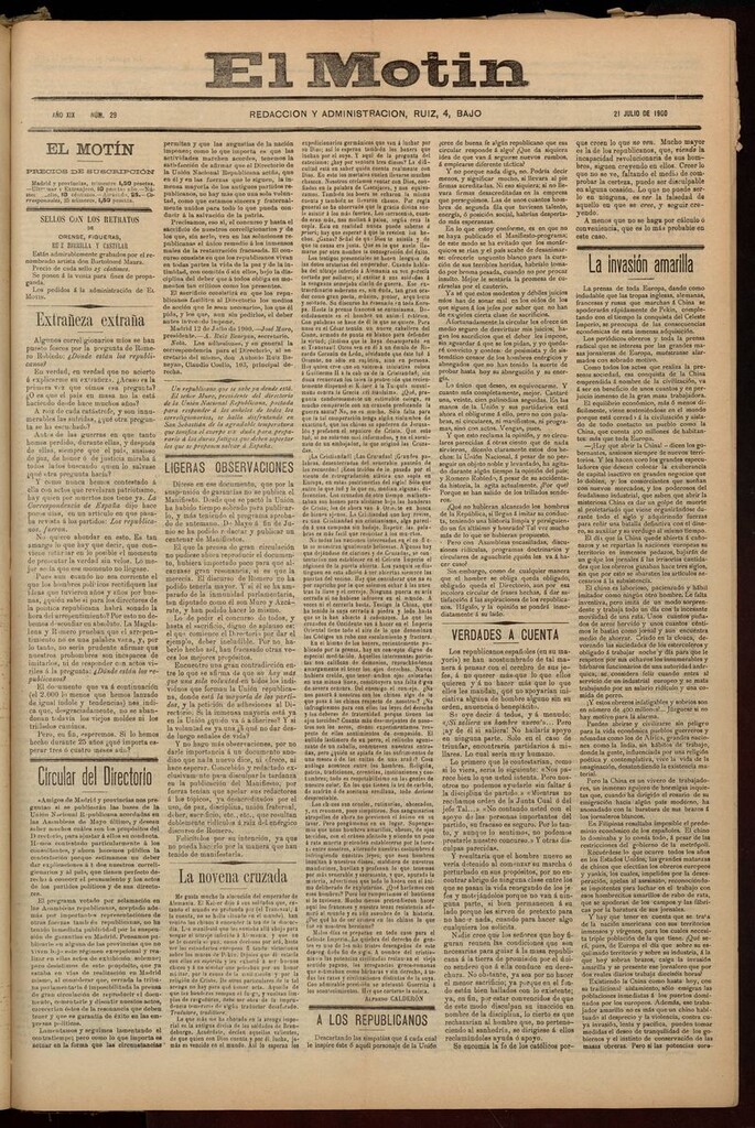 Miniatura de El Motín: periódico satírico semanal del 21 de Julio de 1900