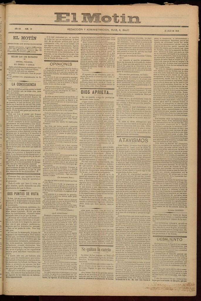 Miniatura de El Motín: periódico satírico semanal del 28 de Julio de 1900