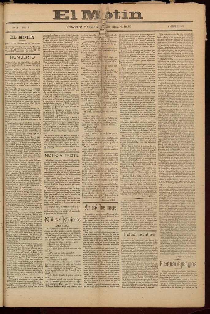 Miniatura de El Motín: periódico satírico semanal del 4 de Agosto de 1900