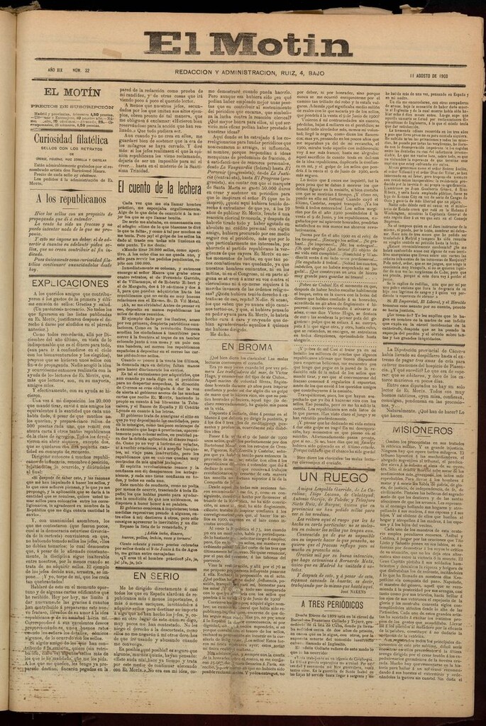 Miniatura de El Motín: periódico satírico semanal del 11 de Agosto de 1900