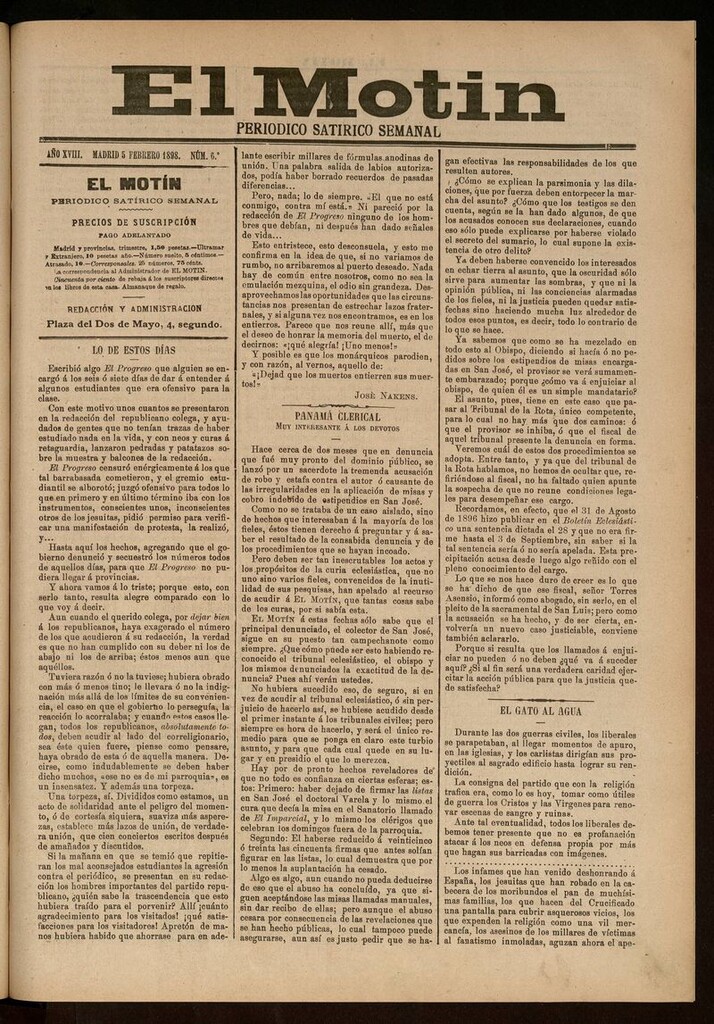 Miniatura de El Motín: periódico satírico semanal 5 de Febrero de 1898