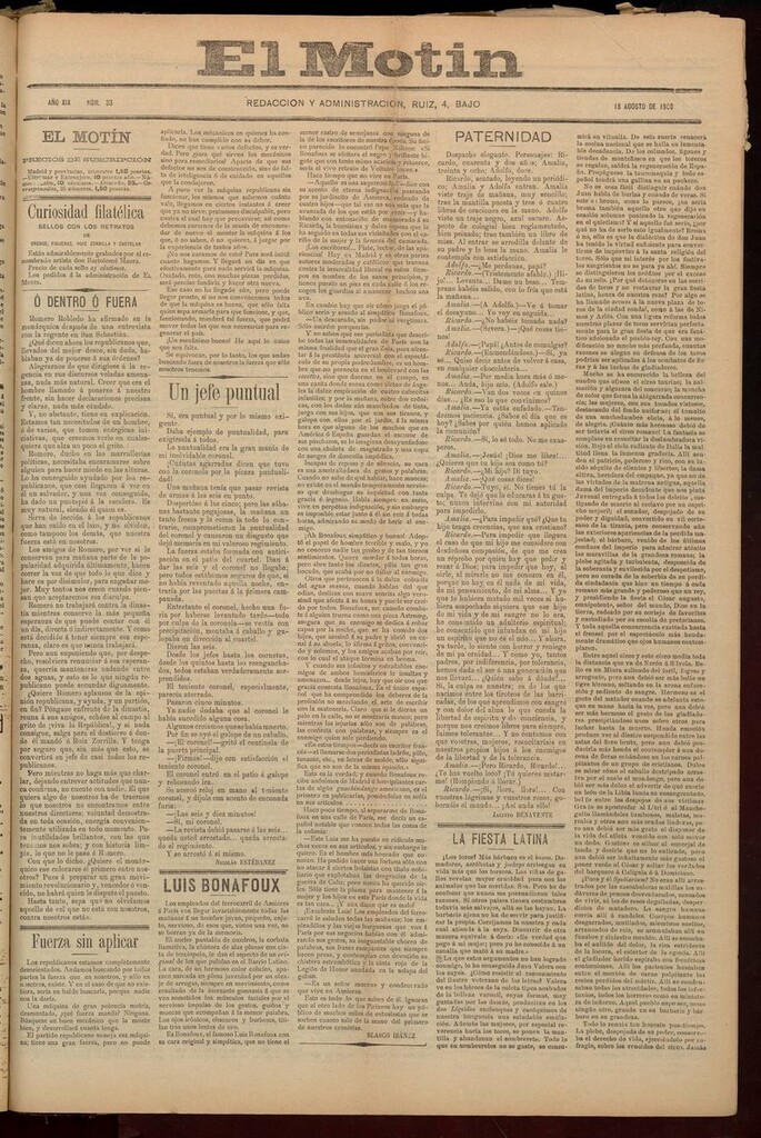 Miniatura de El Motín: periódico satírico semanal del 18 de Agosto de 1900