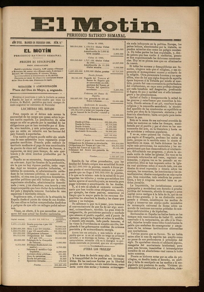 Miniatura de El Motín: periódico satírico semanal 26 de Febrero de 1898