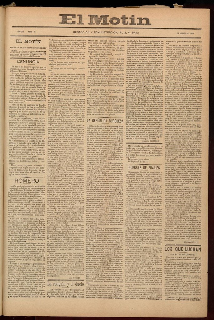 Miniatura de El Motín: periódico satírico semanal del 25 de Agosto de 1900