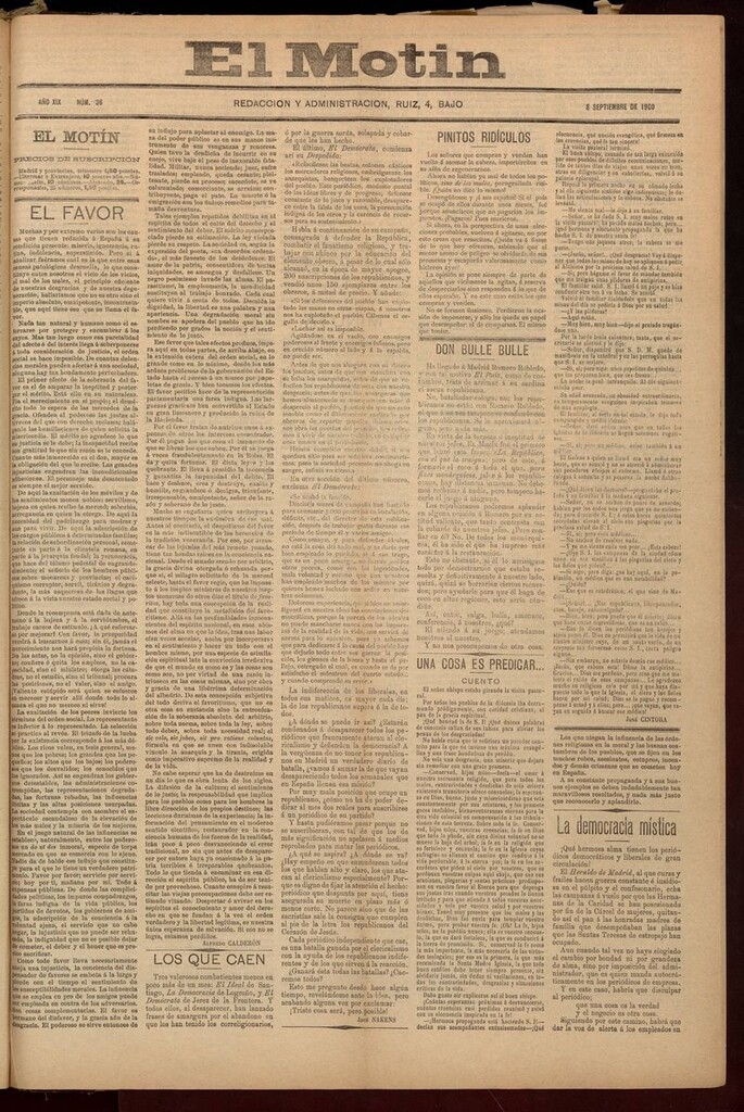 Miniatura de El Motín: periódico satírico semanal del 8 de Septiembre de 1900