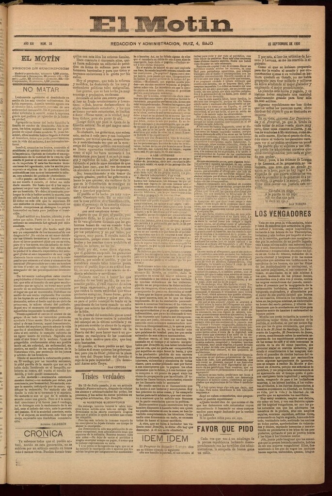 Miniatura de El Motín: periódico satírico semanal del 22 de Septiembre de 1900