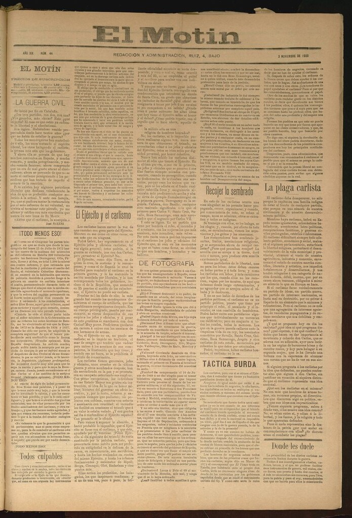Miniatura de El Motín: periódico satírico semanal del 3 de Noviembre de 1900