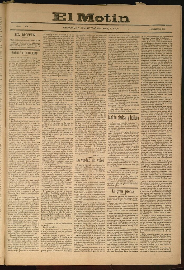 Miniatura de El Motín: periódico satírico semanal del 10 de Noviembre de 1900