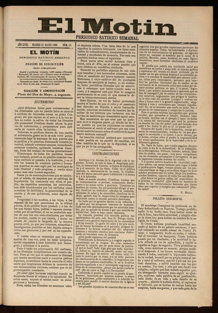 Miniatura de El Motín: periódico satírico semanal 26 de Marzo de 1898