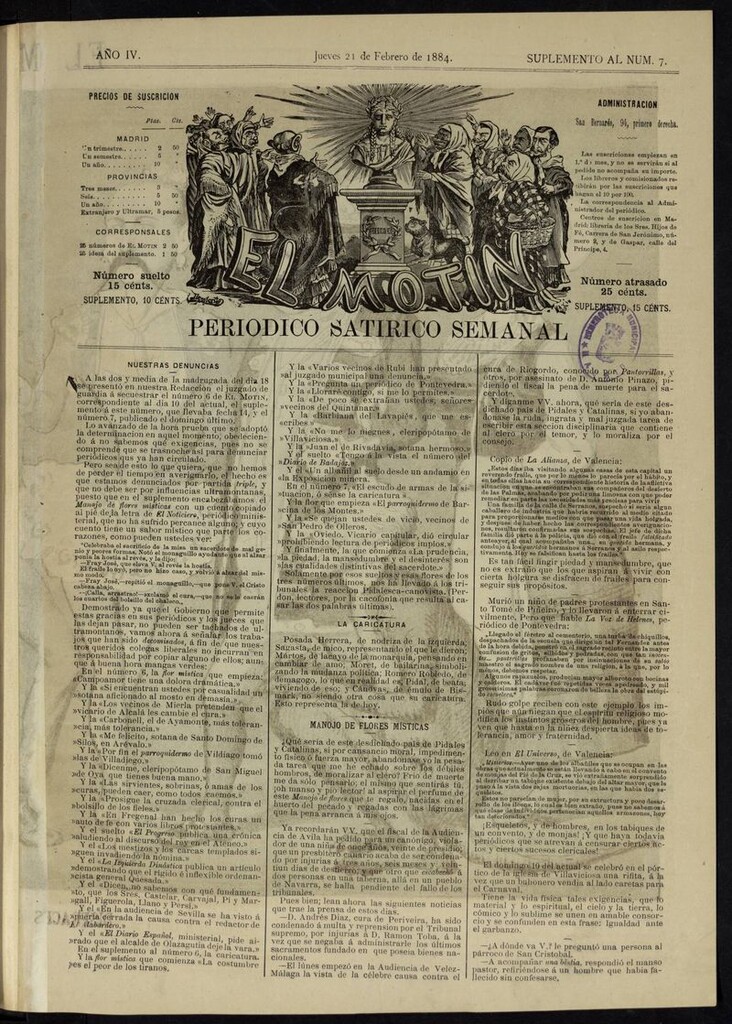 Miniatura de El Motín: periódico satírico semanal del jueves 21 de febrero de 1884