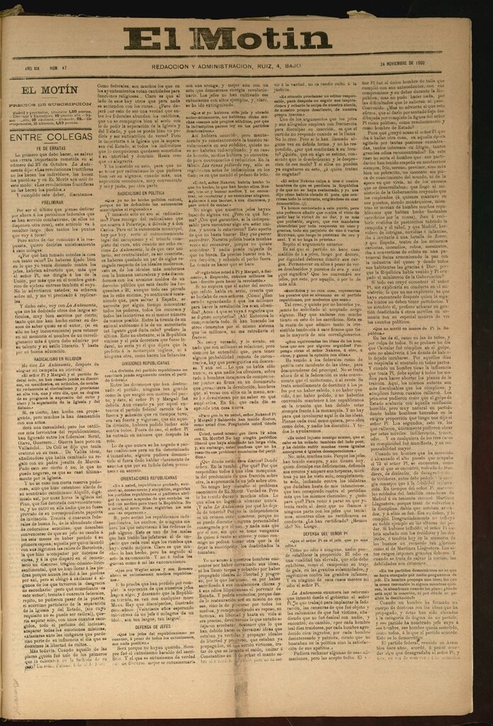 Miniatura de El Motín: periódico satírico semanal del 24 de Noviembre de 1900