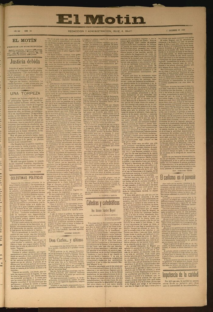 Miniatura de El Motín: periódico satírico semanal del 1 de Diciembre de 1900
