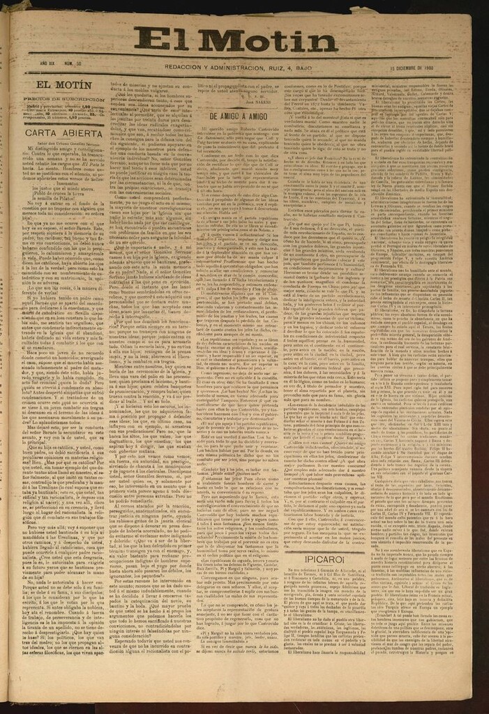 Miniatura de El Motín: periódico satírico semanal del 15 de Diciembre de 1900