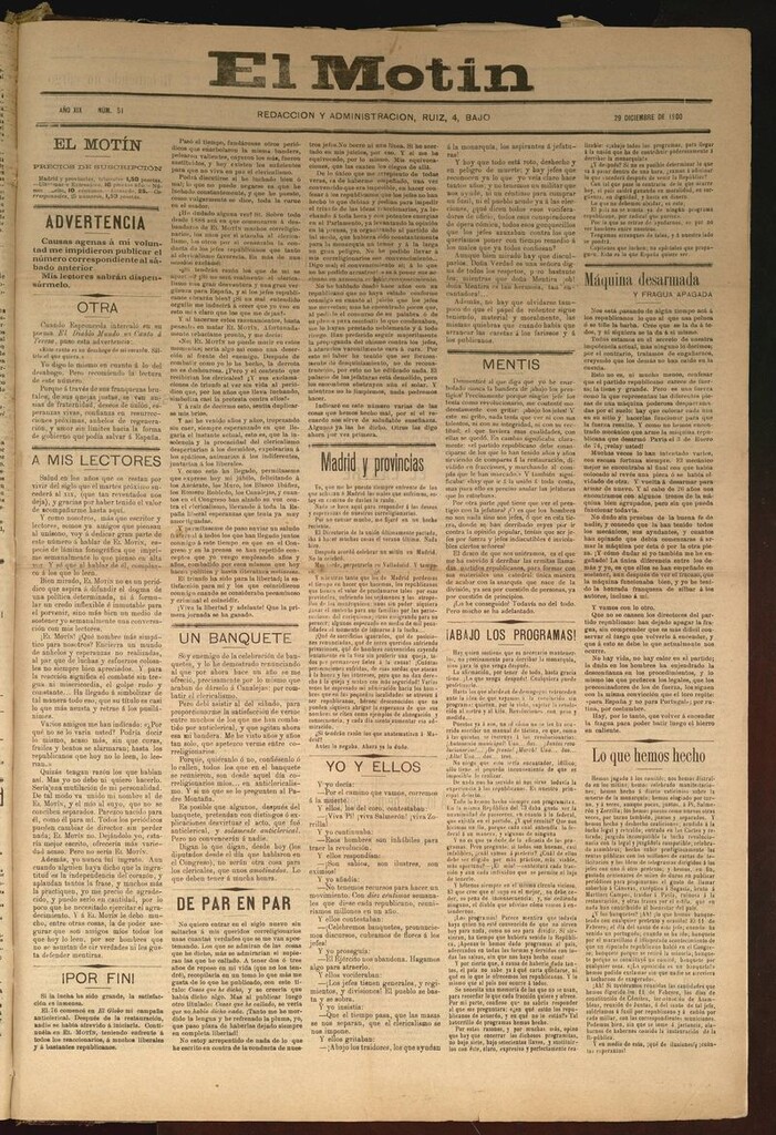 Miniatura de El Motín: periódico satírico semanal del 29 de Diciembre de 1900