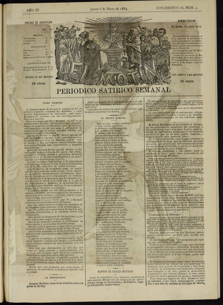 Miniatura de El Motín: periódico satírico semanal del jueves 6 de marzo de 1884
