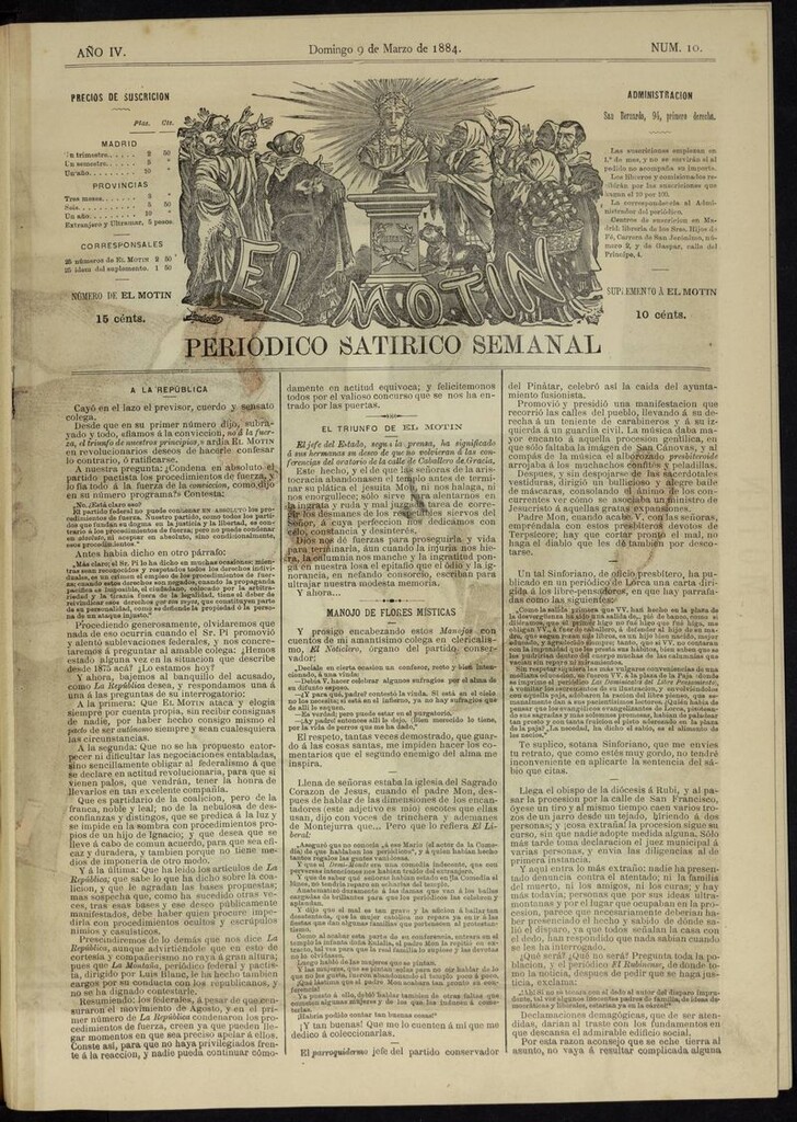 Miniatura de El Motín: periódico satírico semanal del domingo 9 de marzo de 1884