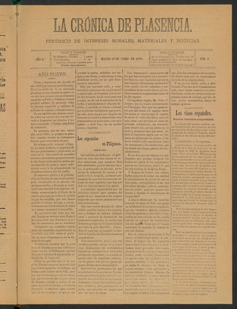 Miniatura de La Crónica de Plasencia : periódico de intereses morales, materiales y noticias del 10 de enero de 1899