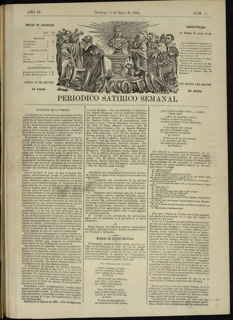Miniatura de El Motín: periódico satírico semanal del domingo 16 de marzo de 1884