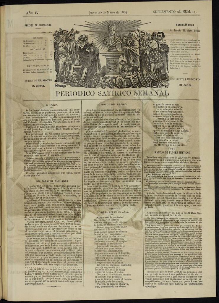 Miniatura de El Motín: periódico satírico semanal del jueves 20 de marzo de 1884