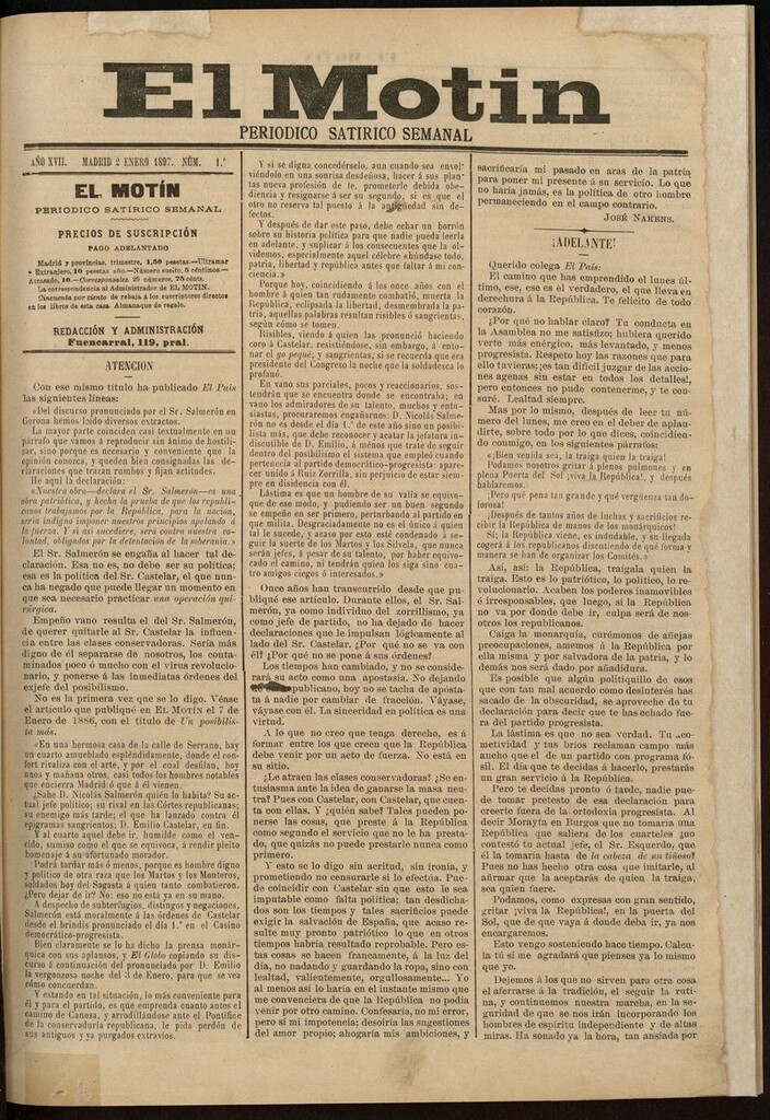 Miniatura de El Motín: periódico satírico semanal del 2 de Enero de 1897