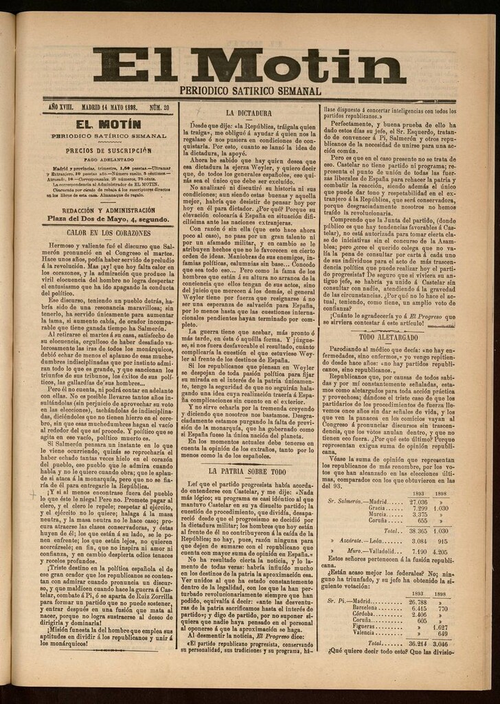 Miniatura de El Motín: periódico satírico semanal 14 de Mayo de 1898