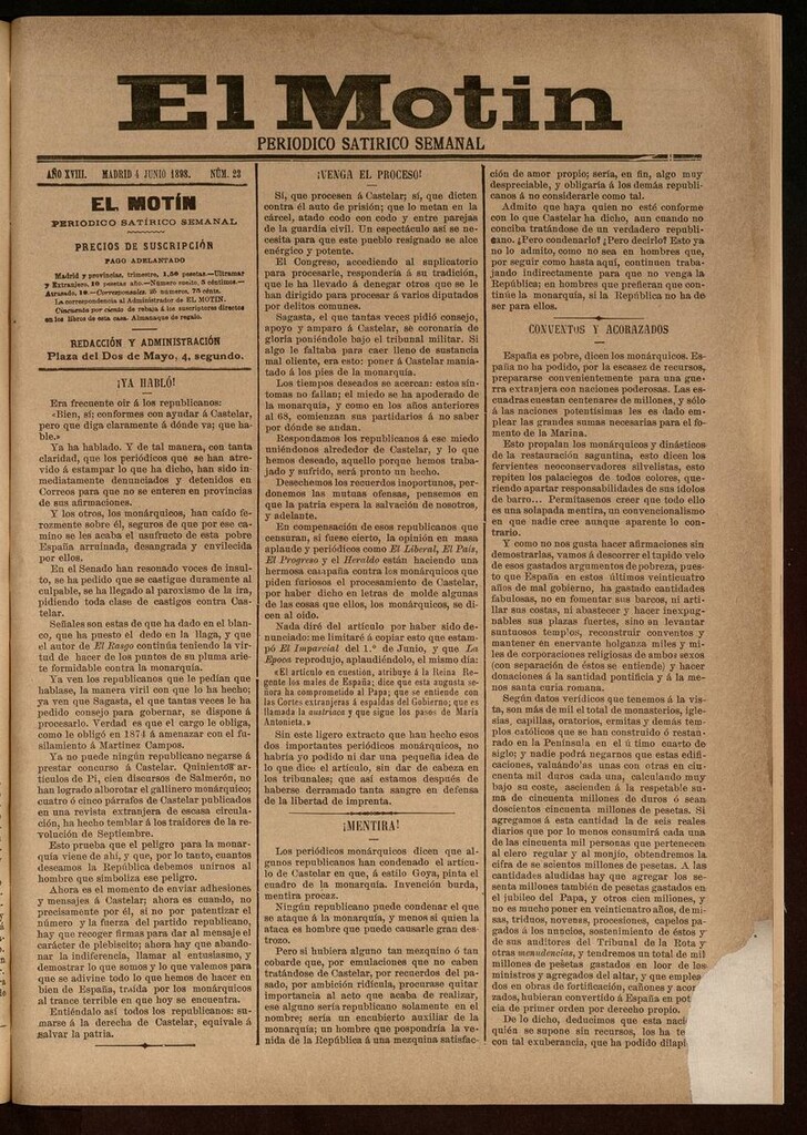 Miniatura de El Motín: periódico satírico semanal 4 de Junio de 1898