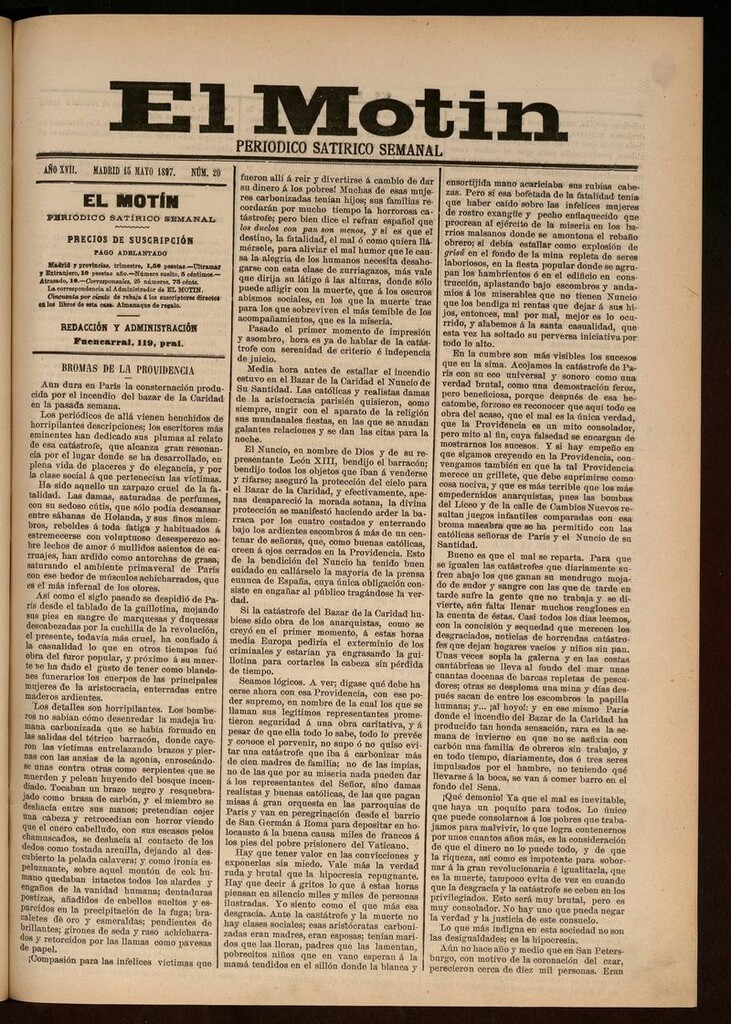 Miniatura de El Motín: periódico satírico semanal del 15 de Mayo de 1897