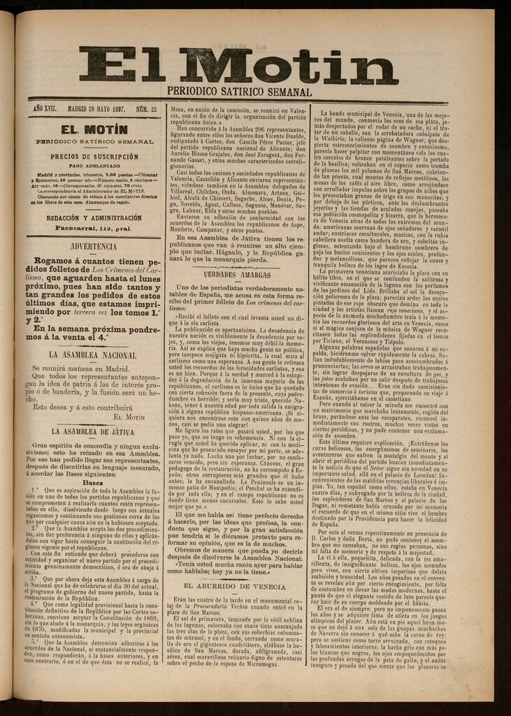Miniatura de El Motín: periódico satírico semanal del 29 de Mayo de 1897