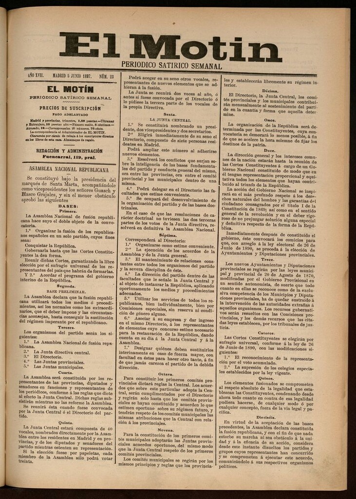 Miniatura de El Motín: periódico satírico semanal del 5 de Junio de 1897