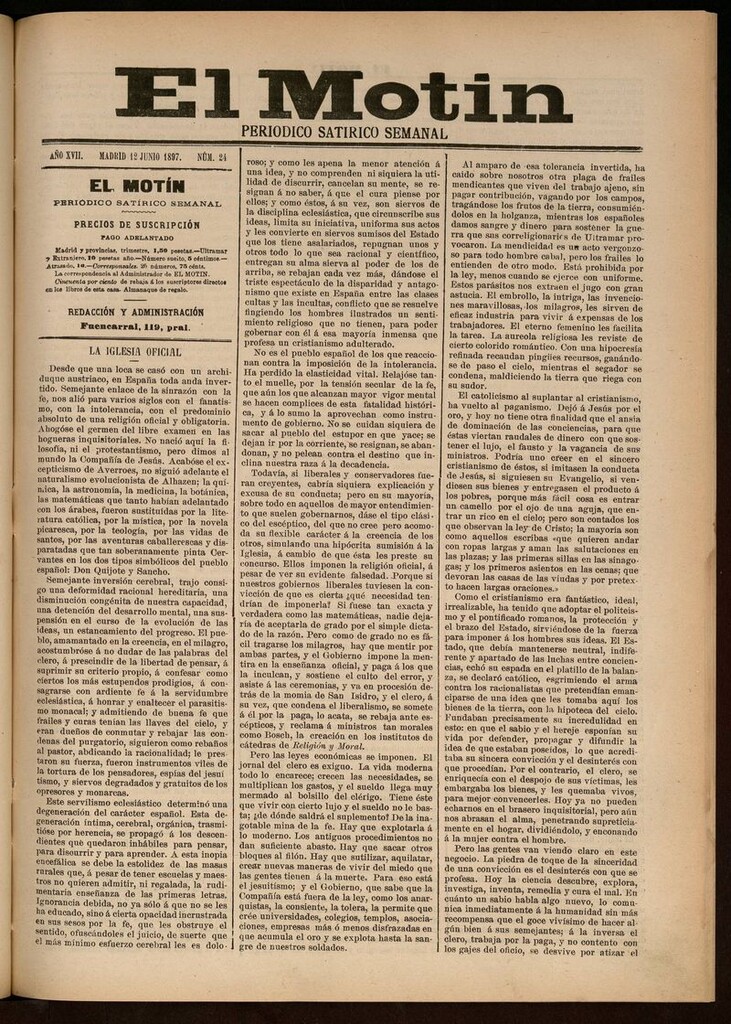Miniatura de El Motín: periódico satírico semanal del 12 de Junio de 1897