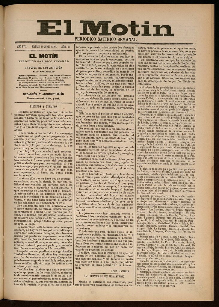 Miniatura de El Motín: periódico satírico semanal del 19 de Junio de 1897