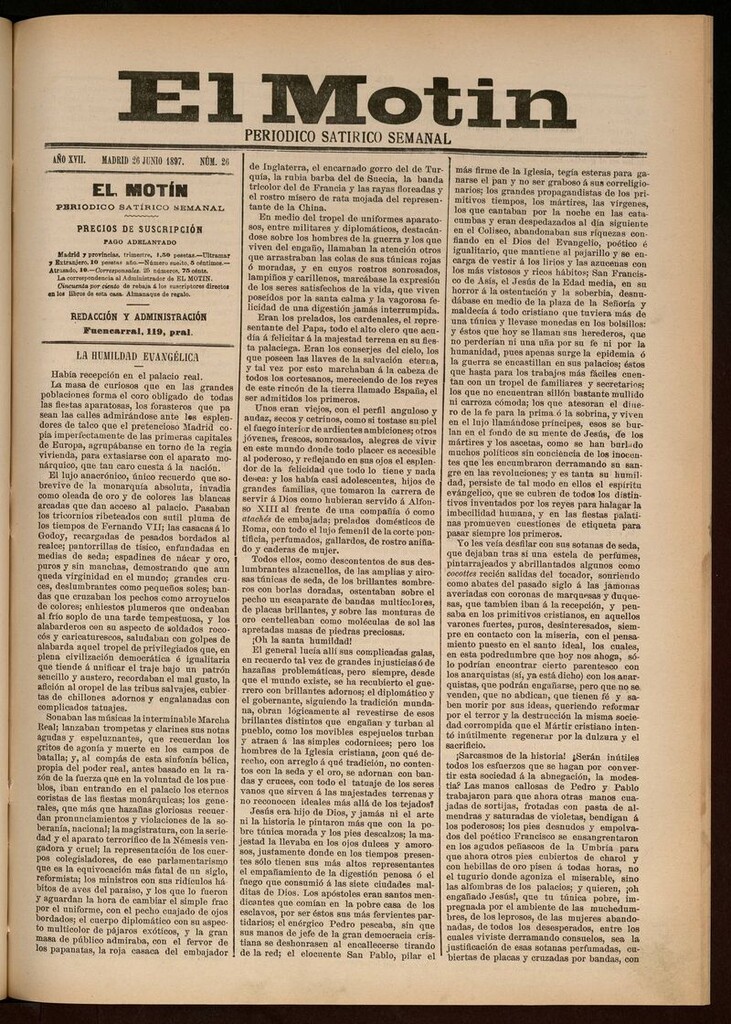 Miniatura de El Motín: periódico satírico semanal del 26 de Junio de 1897