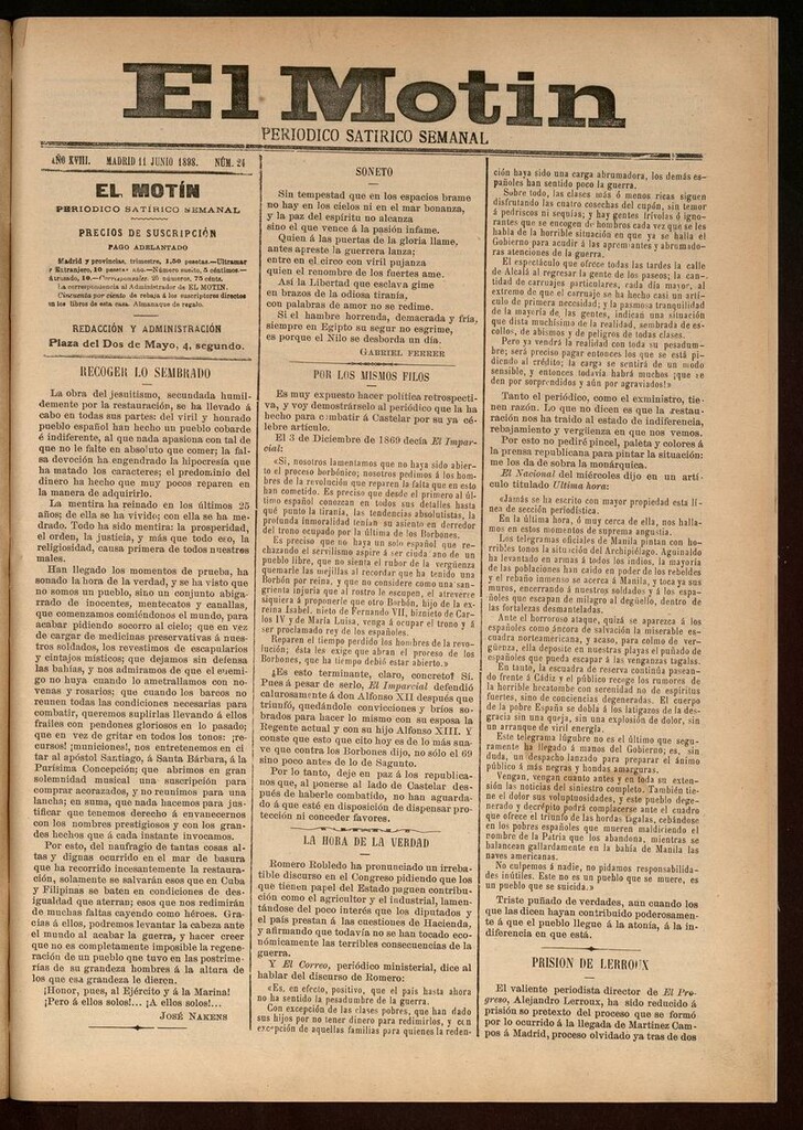 Miniatura de El Motín: periódico satírico semanal 11 de Junio de 1898