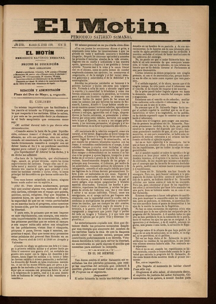 Miniatura de El Motín: periódico satírico semanal 25 de Junio de 1898