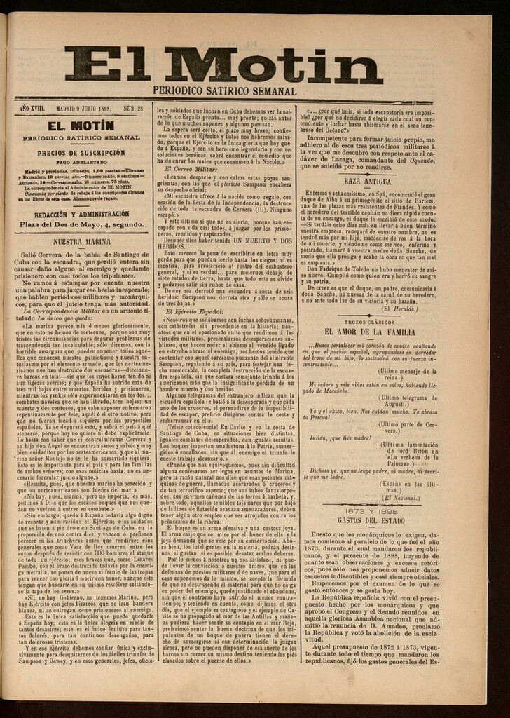 Miniatura de El Motín: periódico satírico semanal 9 de Julio de 1898