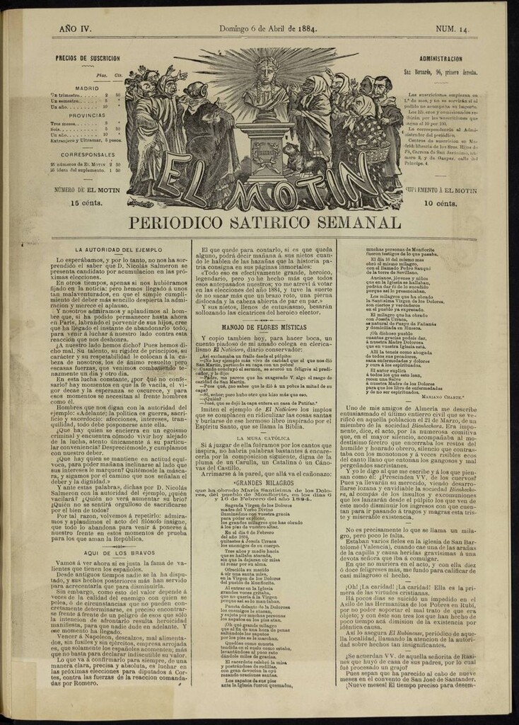 Miniatura de El Motín: periódico satírico semanal del domingo 6 de abril de 1884