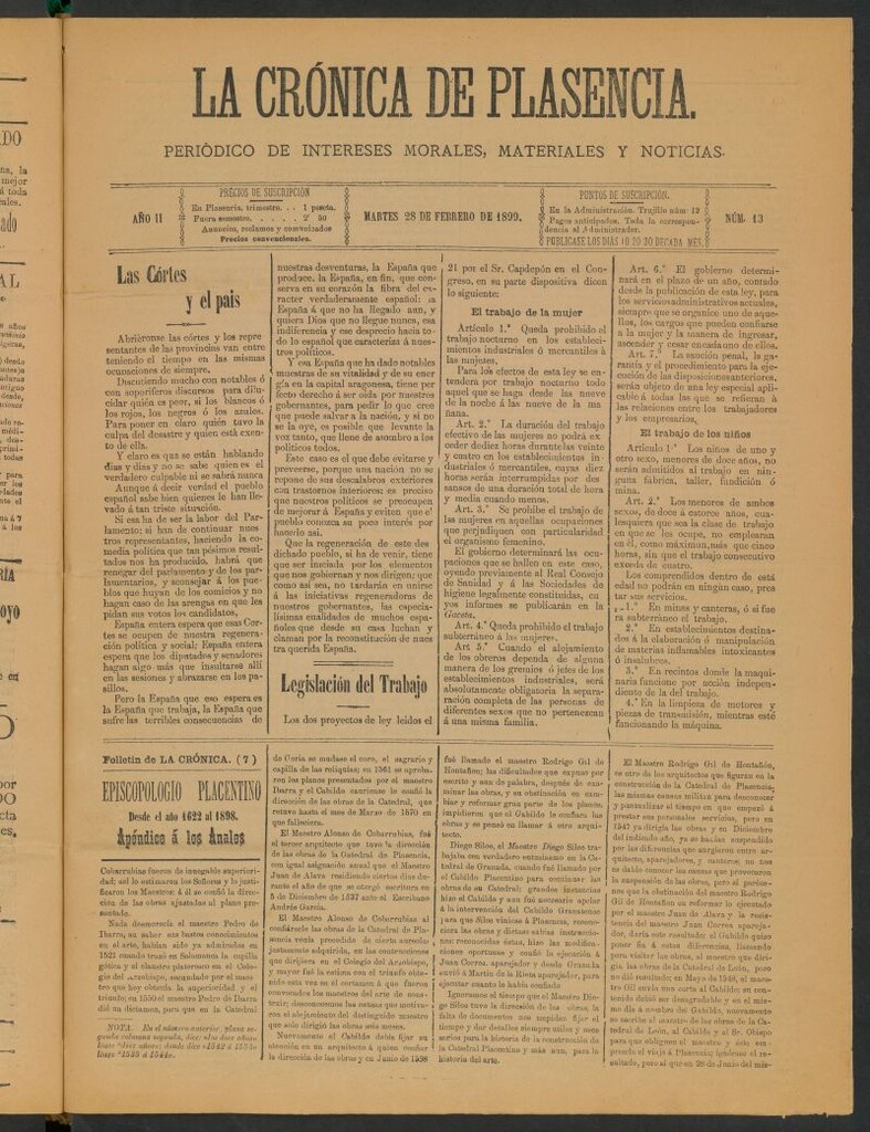 Miniatura de La Crónica de Plasencia : periódico de intereses morales, materiales y noticias del 28 de febrero de 1899