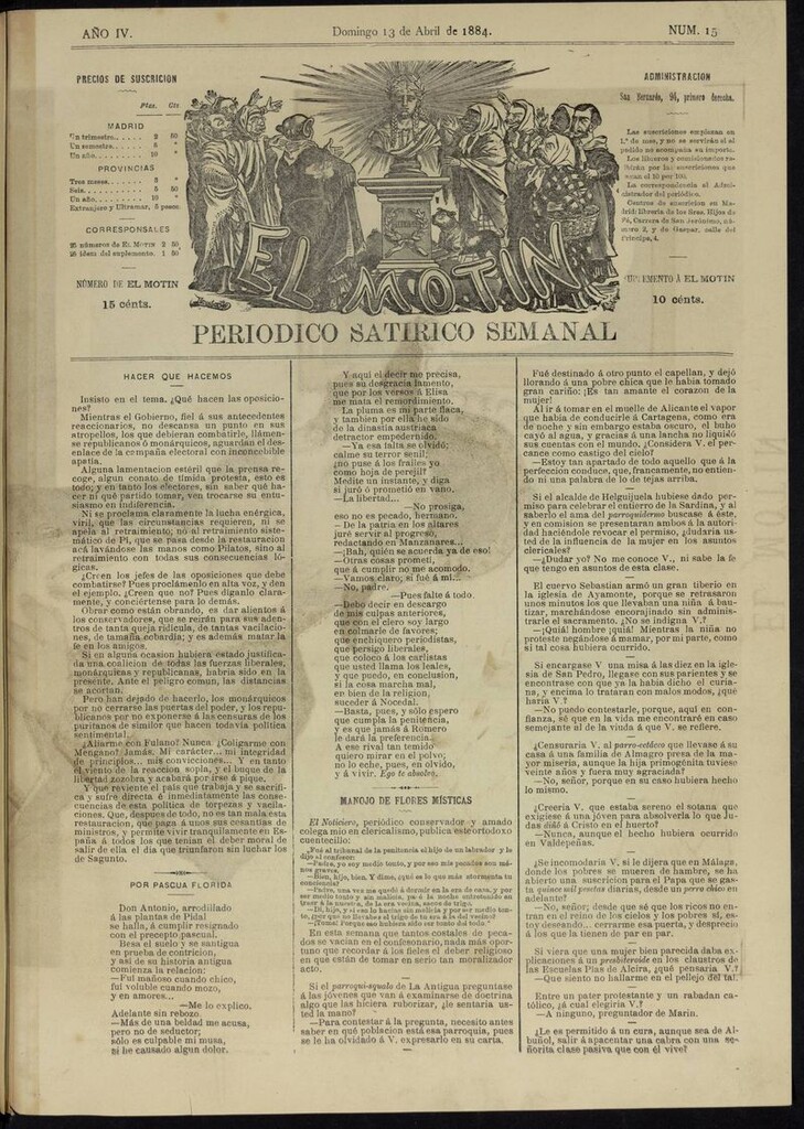 Miniatura de El Motín: periódico satírico semanal del domingo 13 de abril de 1884